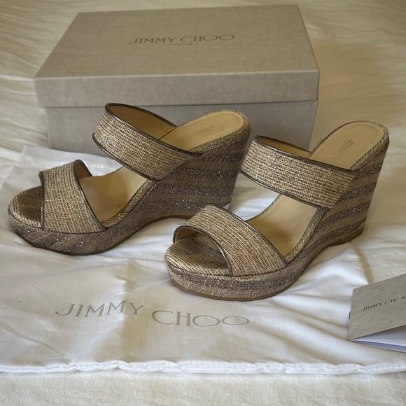 Jimmy Choo Beige Wedge Sandals - Picture 1 of 7